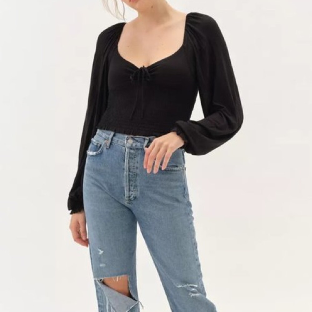UO Old Soul Smocked Top Black- XS